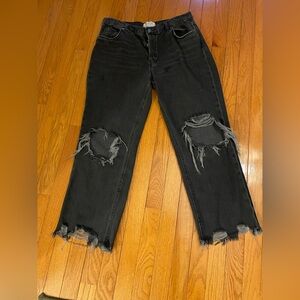 Free People Black Distressed Maggie straight leg Jeans